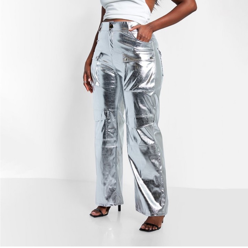 Rebdolls Lena Metallic Wide Leg Cargo Pants